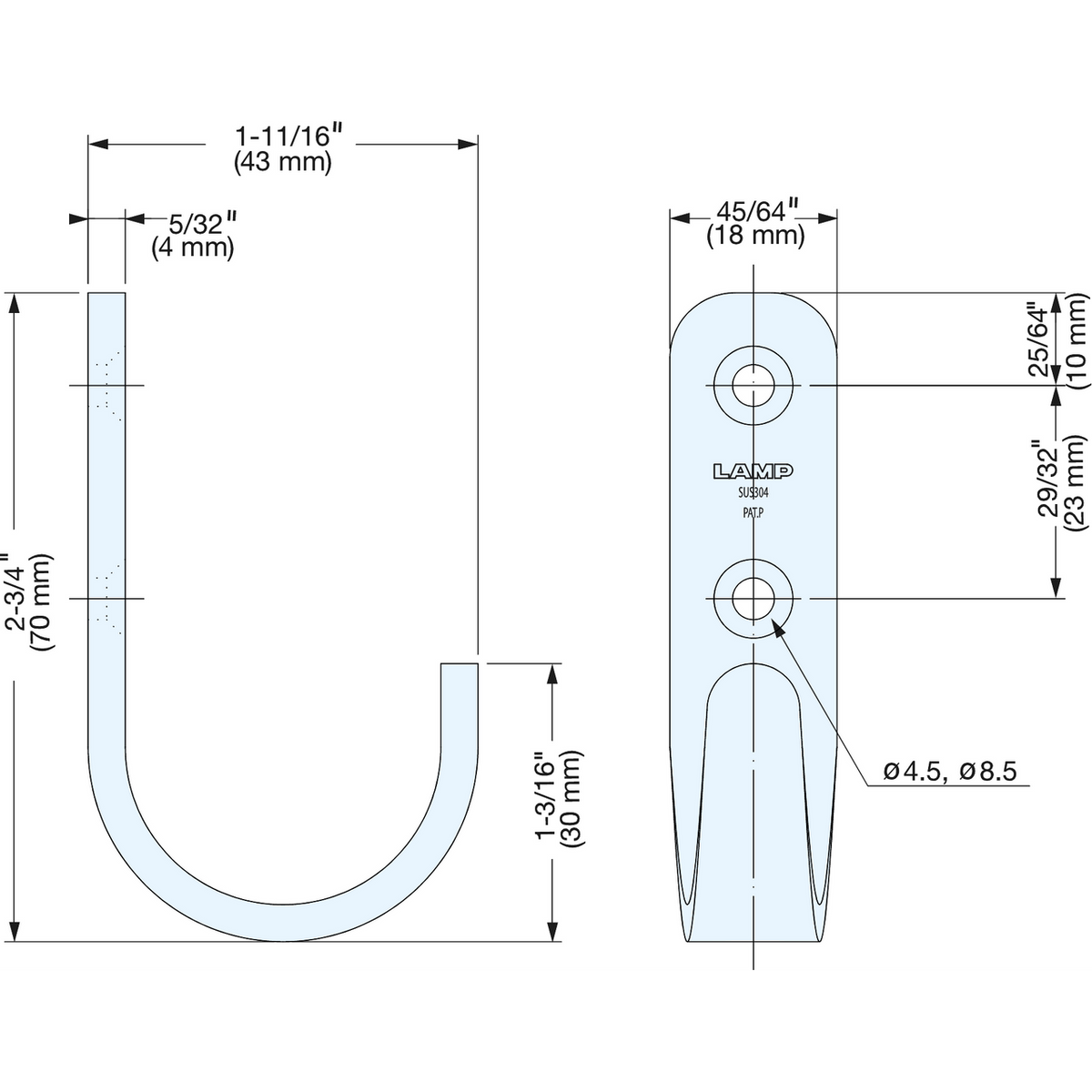 Sugatsune HJT-70SBL: 70mm Utility Wall Hook - Black