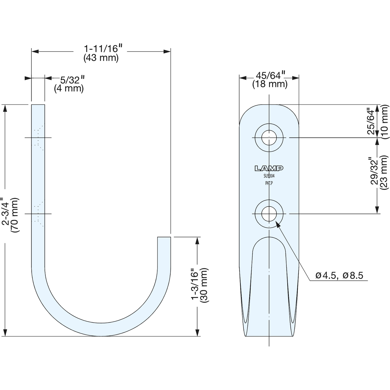 Sugatsune HJT-70SBL: 70mm Utility Wall Hook - Black