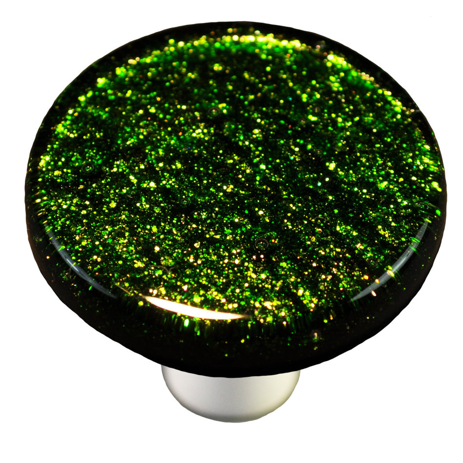Aquila HK1024-KRA: 1-1/2" Solid Round Cabinet Knob w/Aluminum Post - Light Metallic Green