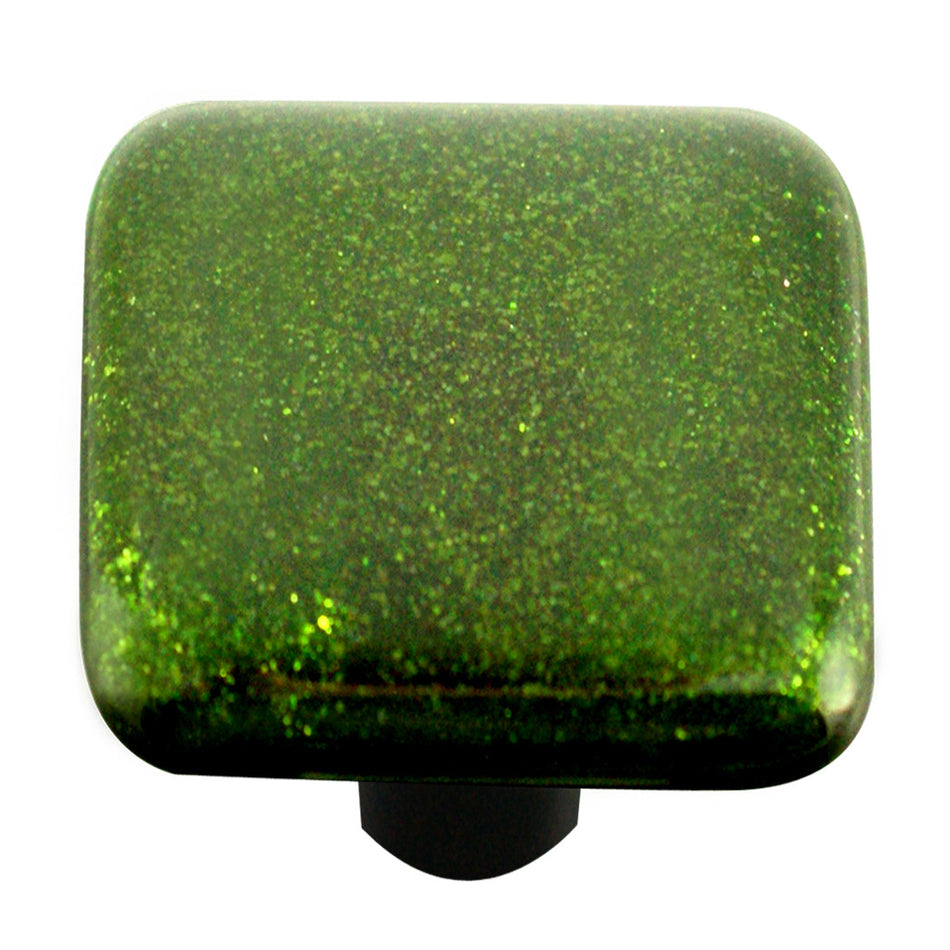 Aquila HK1024-KB: 1-1/2" Solid Square Cabinet Knob w/Black Post - Light Metallic Green