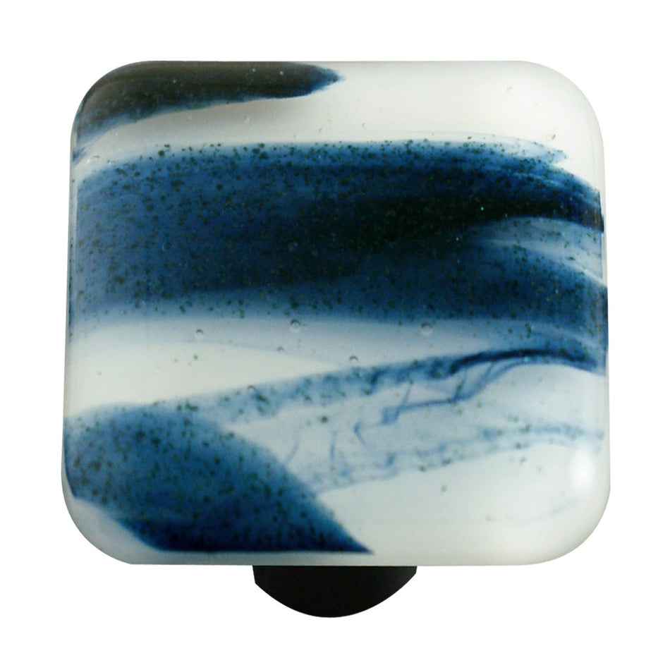Aquila HK2008-KB: 1-1/2" Swirl Square Cabinet Knob w/Black Post - Metallic Blue/Clear