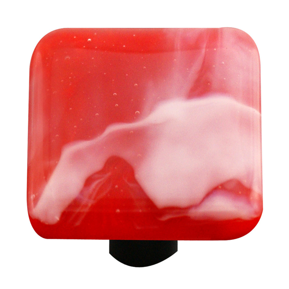 Aquila HK2052-KB: 1-1/2" Swirl Square Cabinet Knob w/Black Post - White/Brick Red