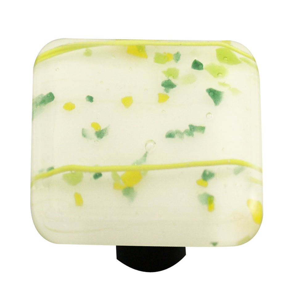 Aquila HK3004-KB: 1-1/2" Mardi Gras Square Cabinet Knob w/Black Post - Spring Green/White