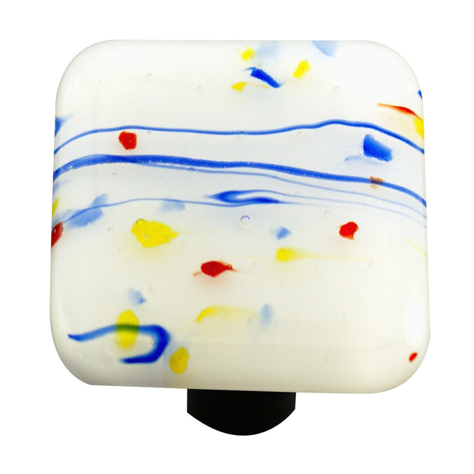 Aquila HK3008-KA: 1-1/2" Mardi Gras Square Cabinet Knob w/Aluminum Post - Multi Colored/White