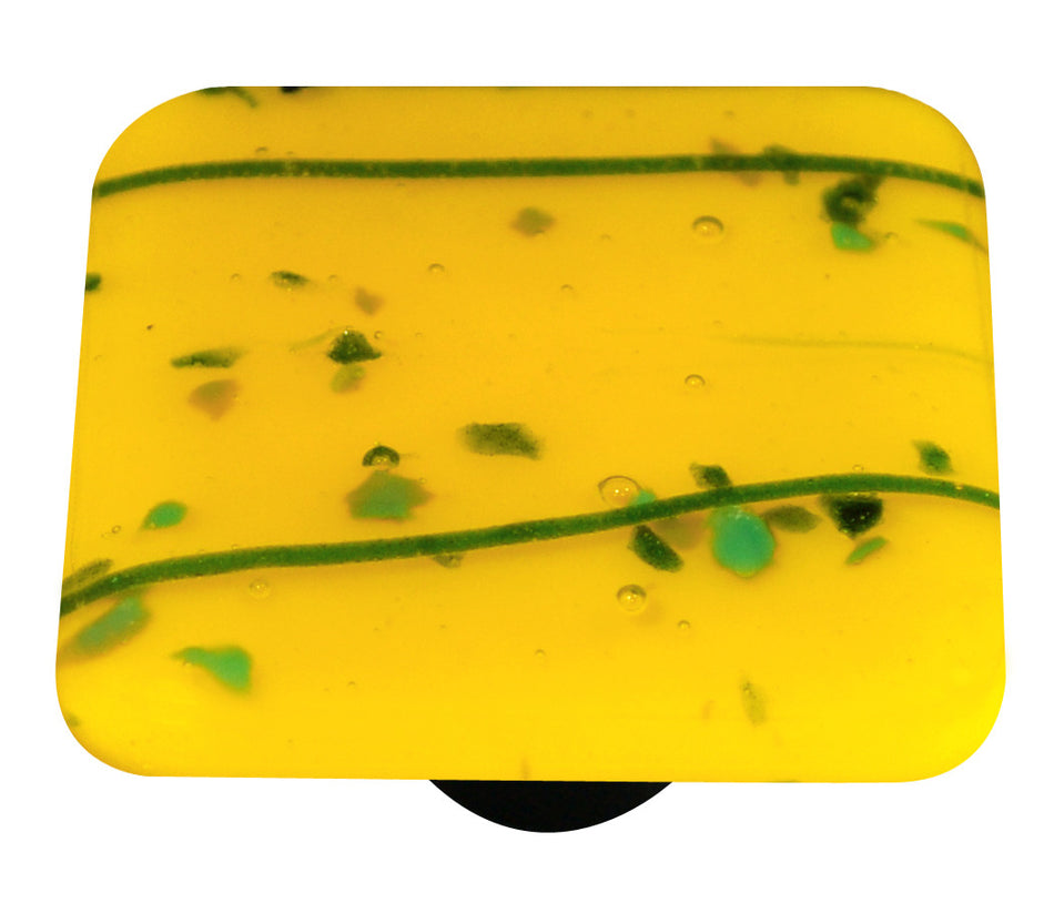 Aquila HK3108-KB: 1-1/2" Mardi Gras Square Cabinet Knob w/Black Post - Green/Sunflower Yellow