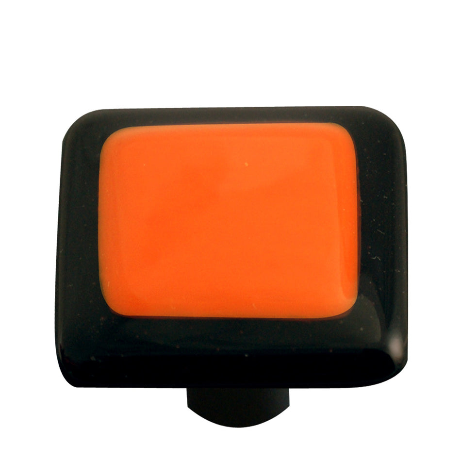Aquila HK5002-KB: 1-1/2" Borders Square Cabinet Knob w/Black Post - Black/Opal Orange
