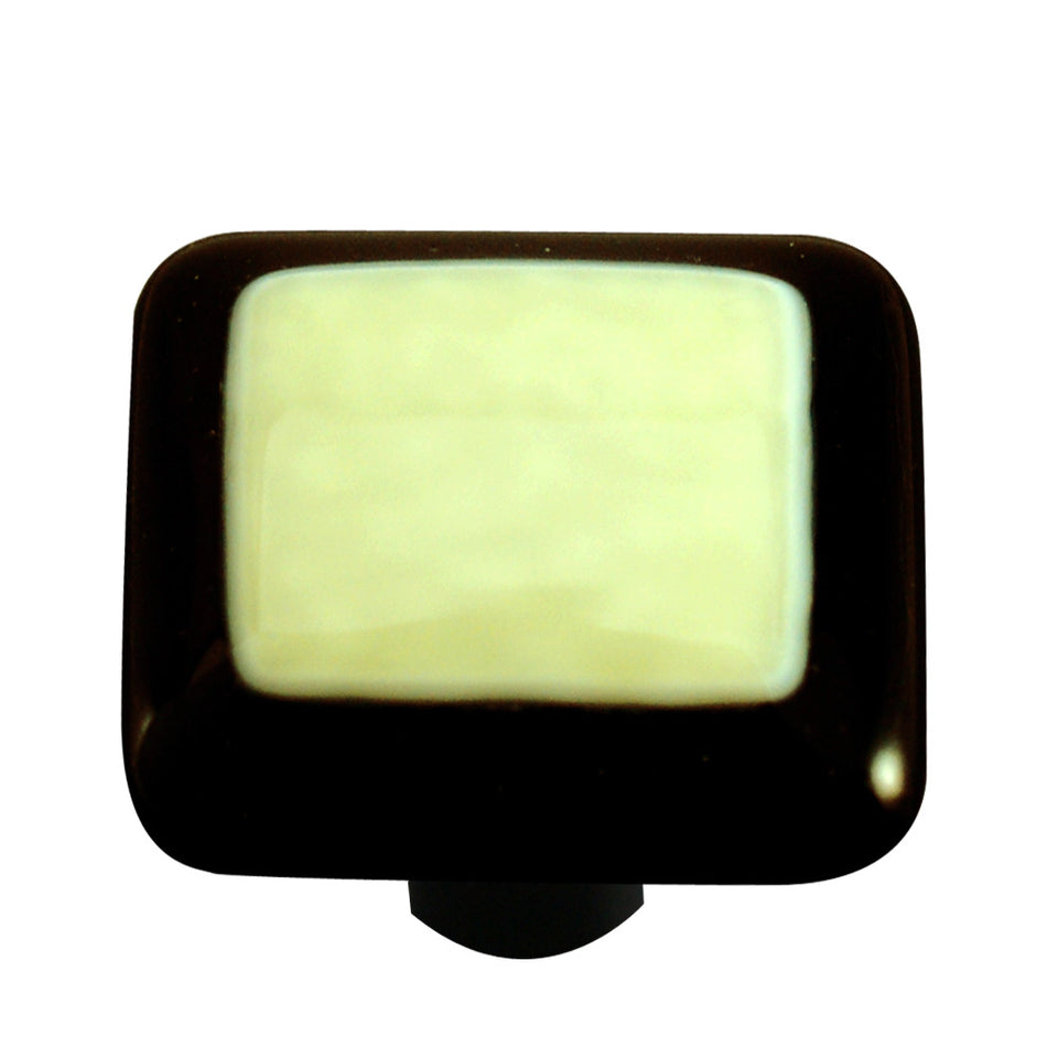 Aquila HK5007-KA: 1-1/2" Borders Square Cabinet Knob w/Aluminum Post - Black/French Vanilla
