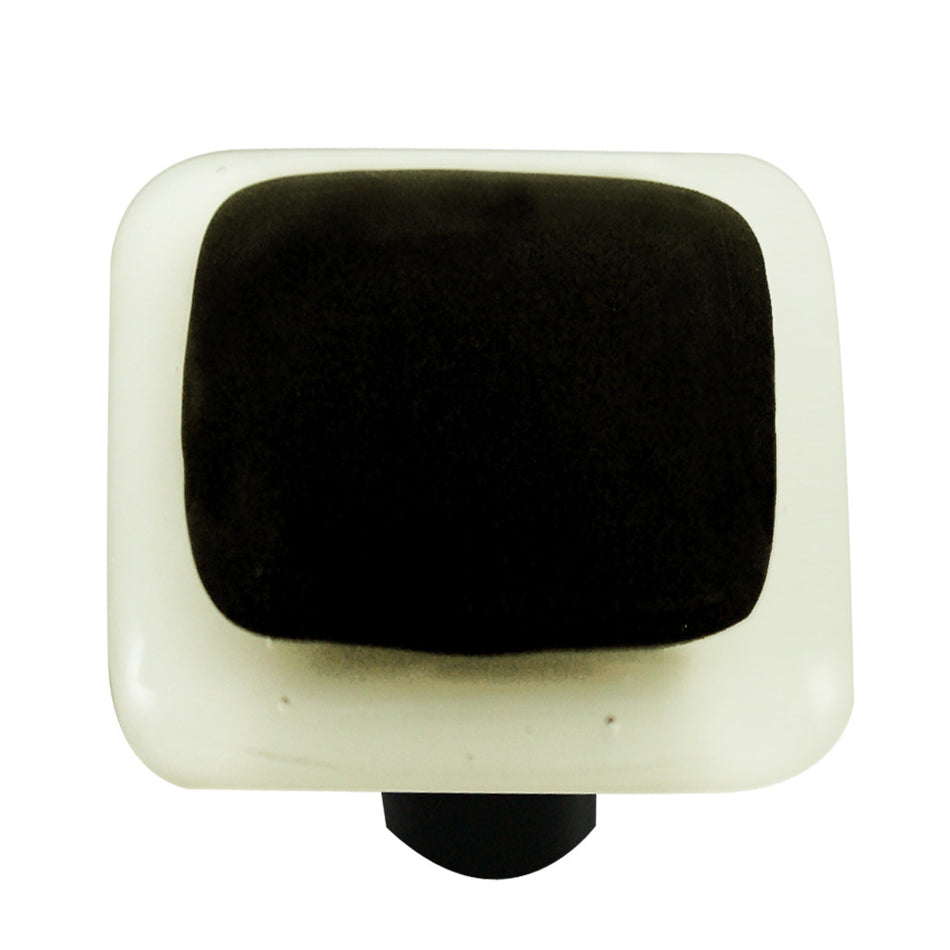 Aquila HK5058-KA: 1-1/2" Borders Square Cabinet Knob w/Aluminum Post - White/Black
