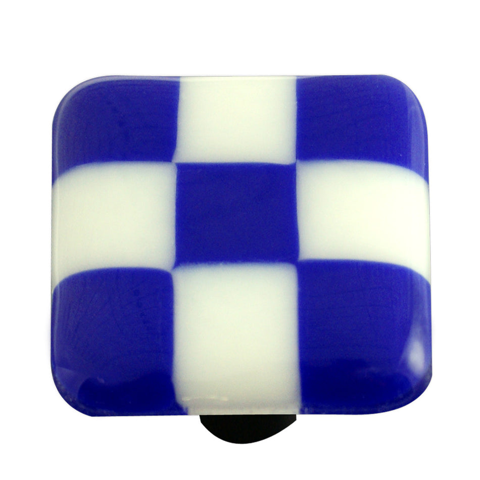 Aquila HK7004-KA: 1-1/2" Lil Squares Square Cabinet Knob w/Aluminum Post - Cobalt Blue/White