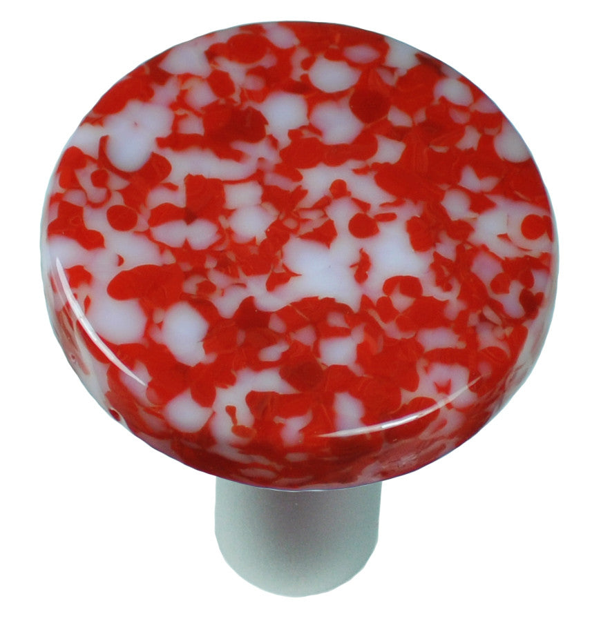 Aquila HK8050-KRA: 1-1/2" Granite Round Cabinet Knob w/Aluminum Post - Red/White