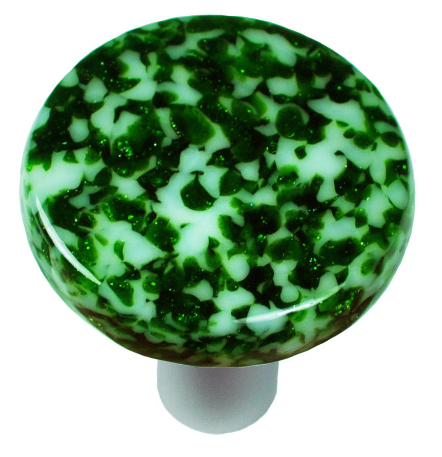 Aquila HK8053-KRA: 1-1/2" Granite Round Cabinet Knob w/Aluminum Post - Light Metallic Green/White