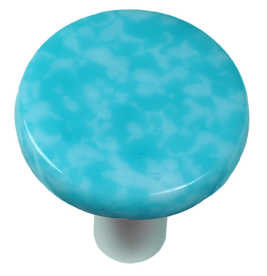 Aquila HK8054-KRA: 1-1/2" Granite Round Cabinet Knob w/Aluminum Post - Turquoise Blue/White