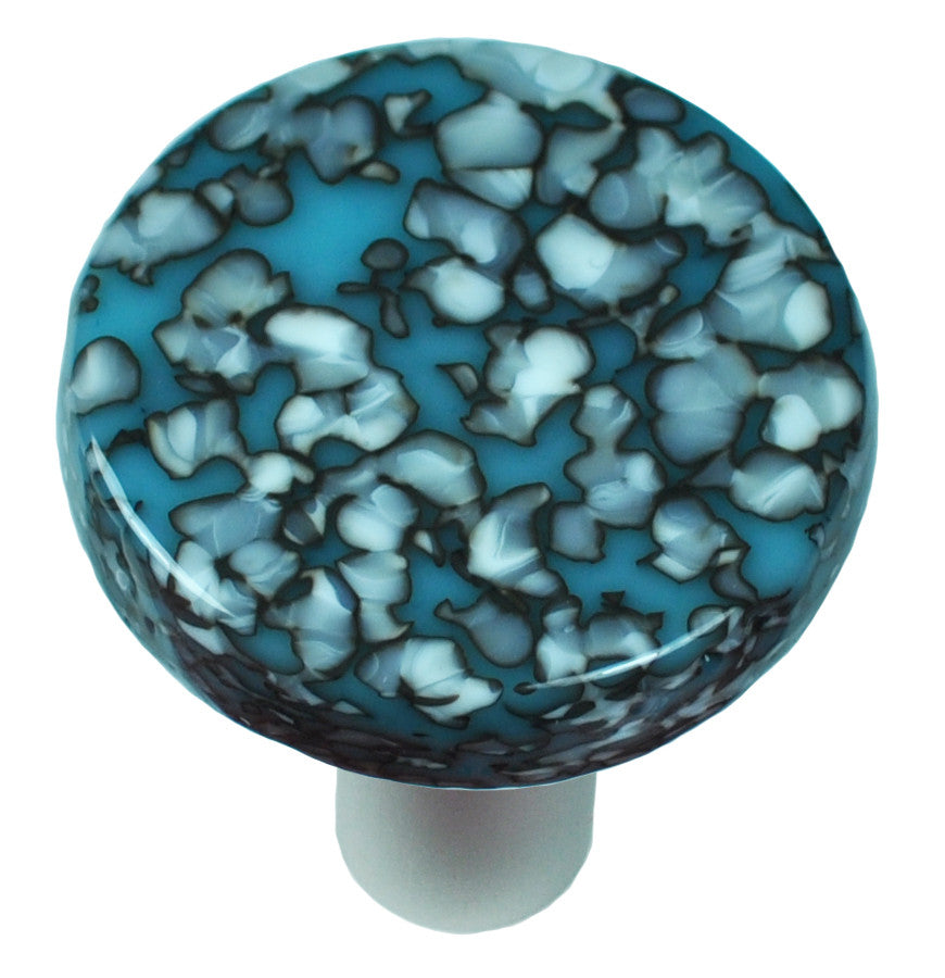 Aquila HK8055-KRA: 1-1/2" Granite Round Cabinet Knob w/Aluminum Post - Turquoise Blue/French Vanilla