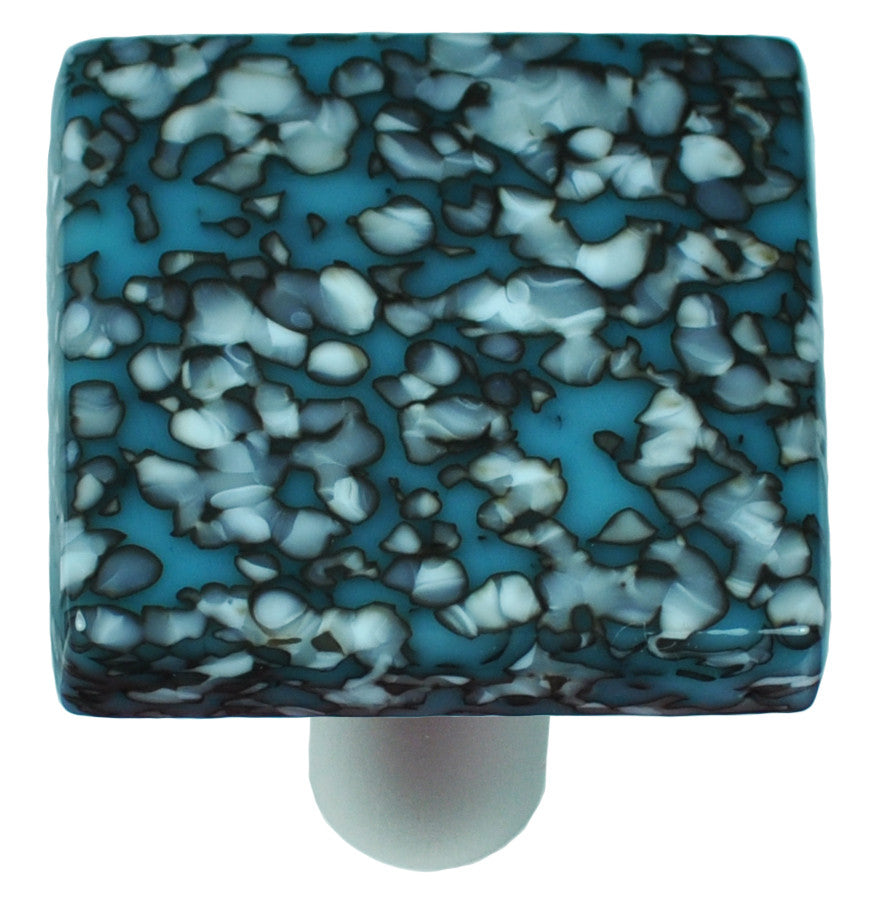 Aquila HK8055-KA: 1-1/2" Granite Square Cabinet Knob w/Aluminum Post - Turquoise Blue/French Vanilla