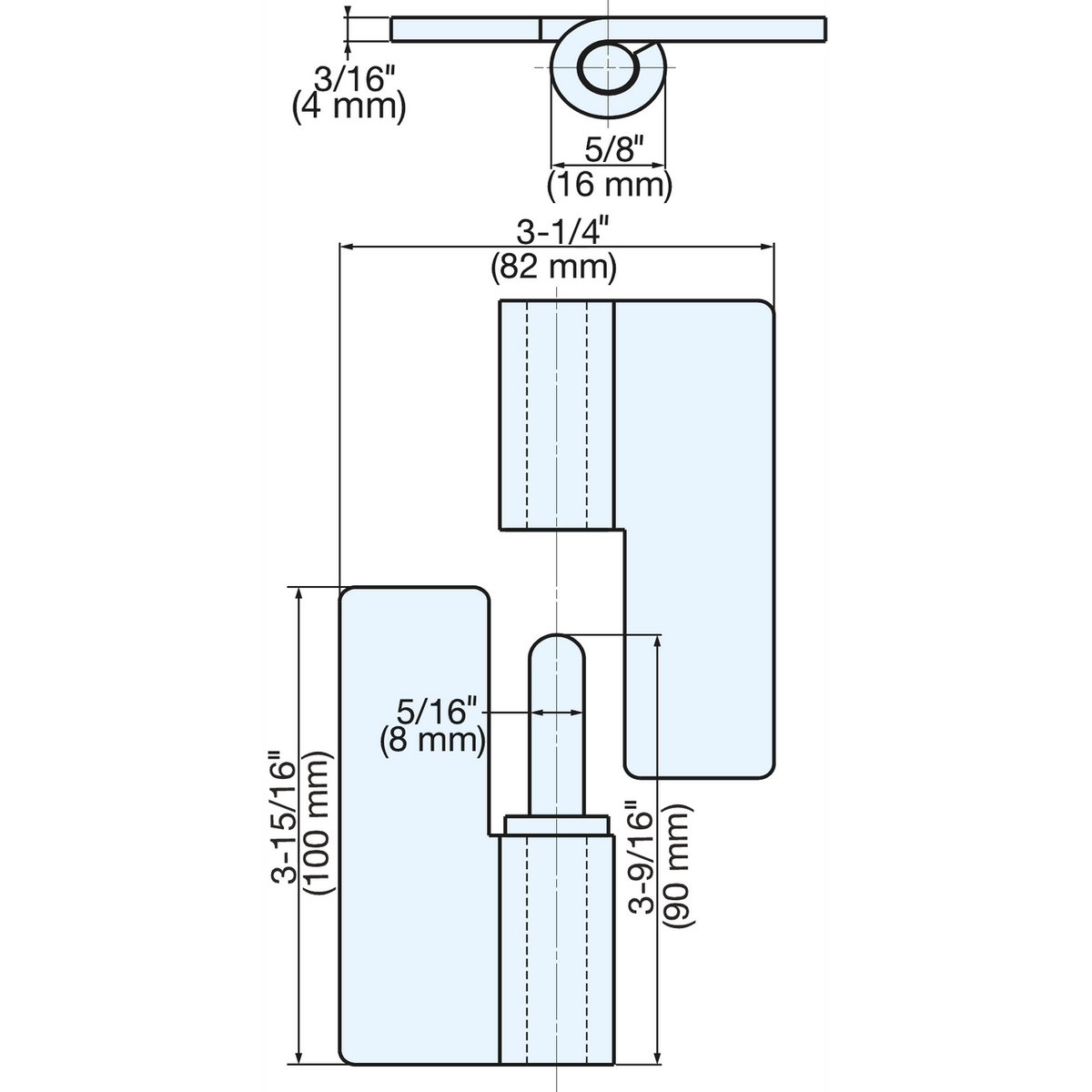 Line DrawinSugatsune HNH-100CL: 100mm Weld-on Lift off Hinge (left) - Mirror Stainless Steelg