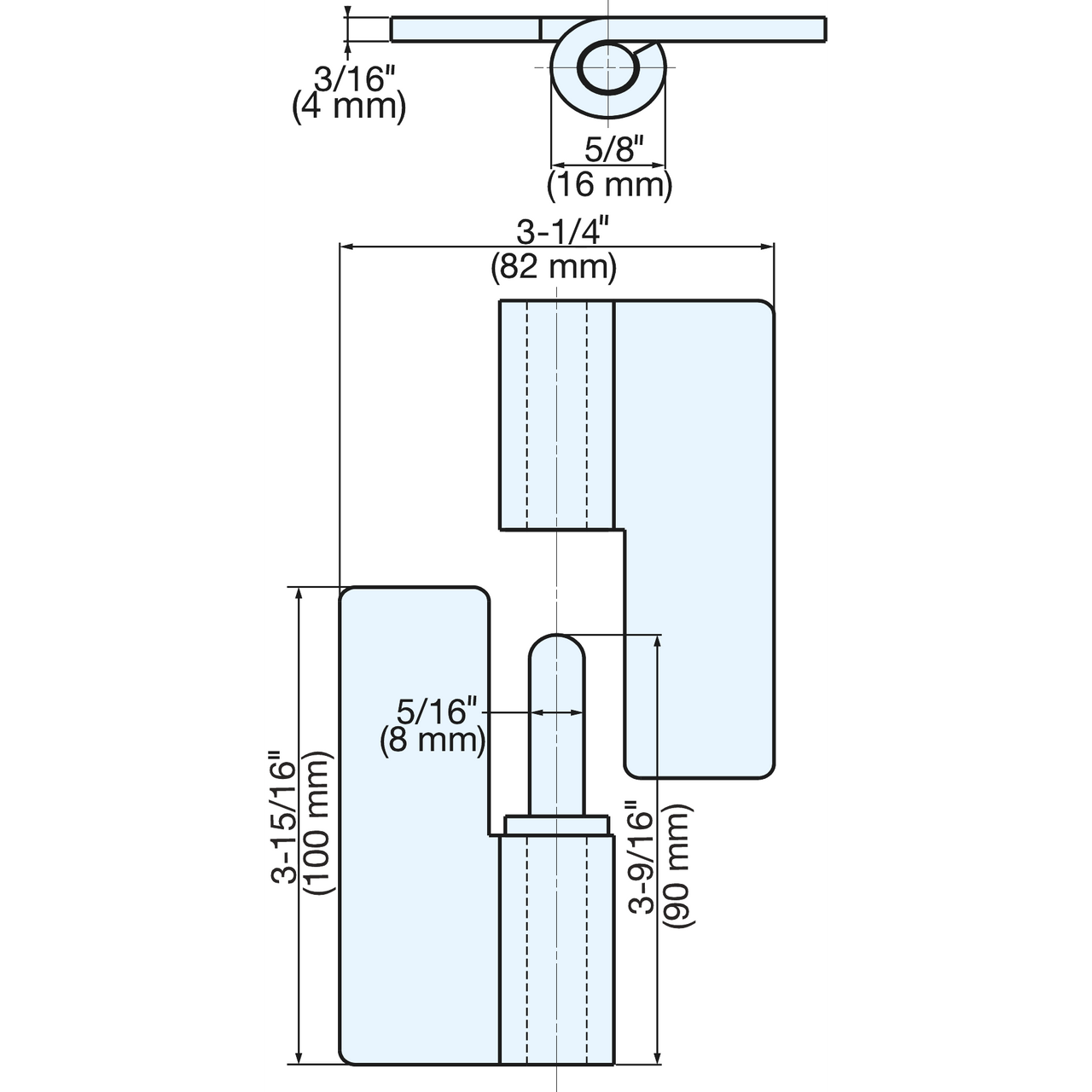Line DrawinSugatsune HNH-100CL: 100mm Weld-on Lift off Hinge (left) - Mirror Stainless Steelg