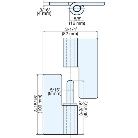 Line DrawinSugatsune HNH-100CL: 100mm Weld-on Lift off Hinge (left) - Mirror Stainless Steelg