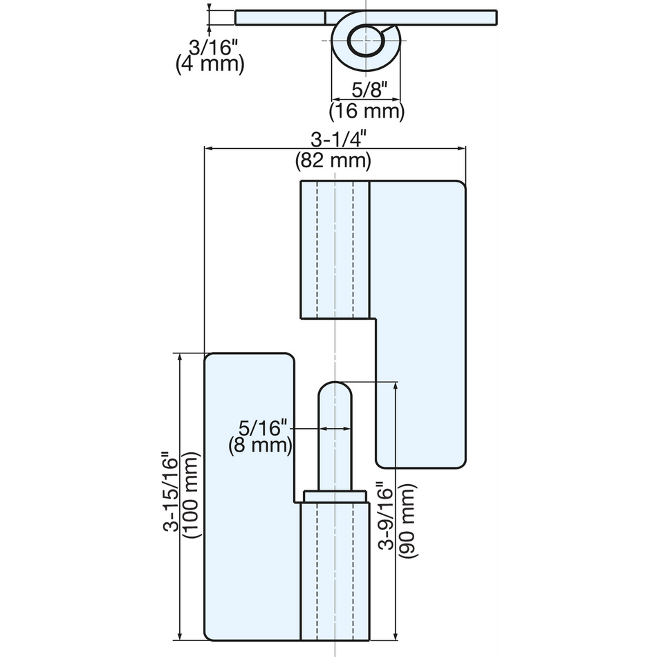 Line DrawinSugatsune HNH-100CL: 100mm Weld-on Lift off Hinge (left) - Mirror Stainless Steelg