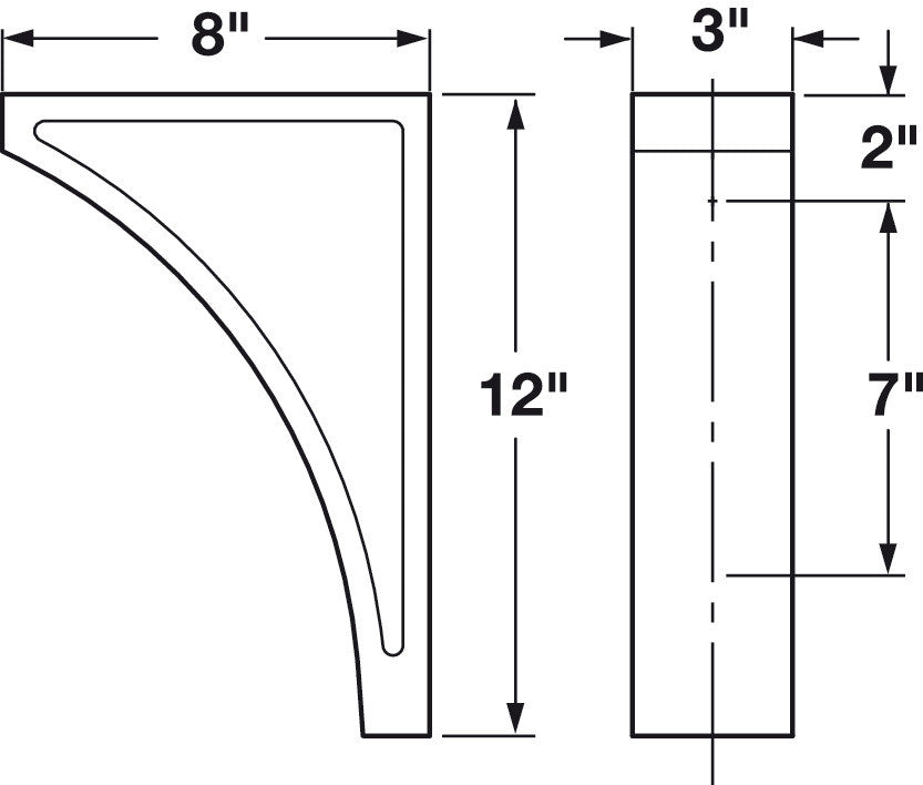 Hafele: Corbel: Contemporary: Birch: 12 x 3 x 8 Inches specification drawing