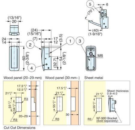 suga-NF-50D: Sheet Metal Mounting Bracket for NF-R Recessed Hook