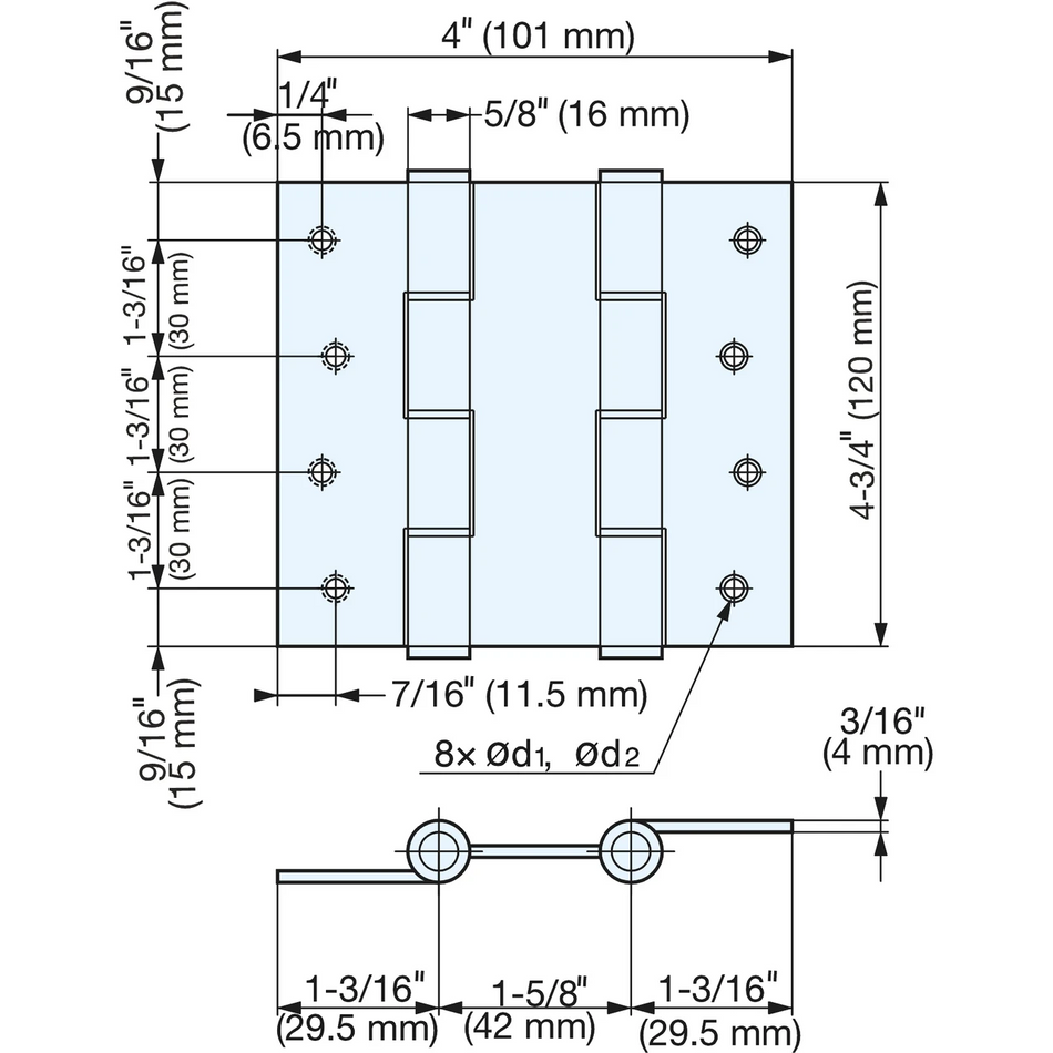 Sugatsune JDA-120-30A: 4" Double Action Spring Hinge - Anodized Aluminum