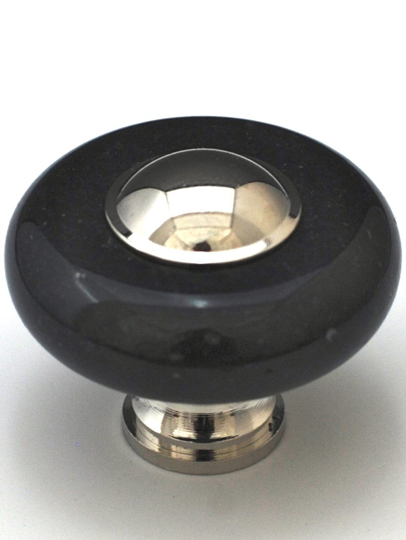 Cal Crystal JDB-1: 1-1/2" Round Marble Cabinet Knob - Black