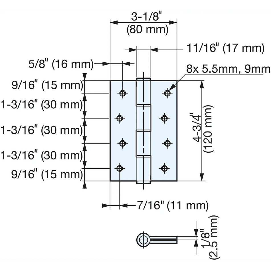 Sugatsune JSA-120S: 120mm Spring Hinge - Satin Stainless Steel
