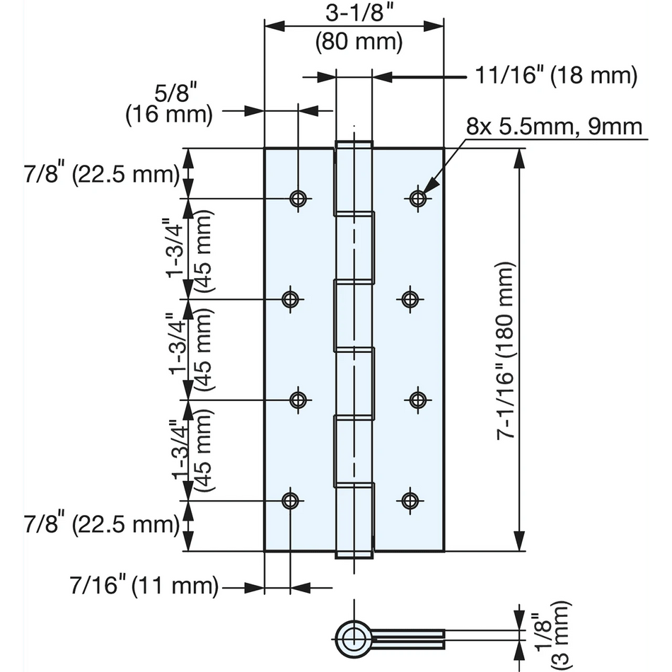 Sugatsune JSA-180S: 180mm Spring Hinge - Satin Stainless Steel