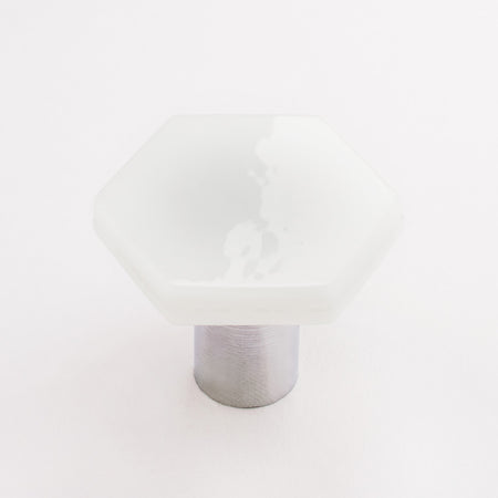 Sietto K-1700-PC: 1-1/4" Hexagon Cabinet Knob - White w/Polished Chrome Base