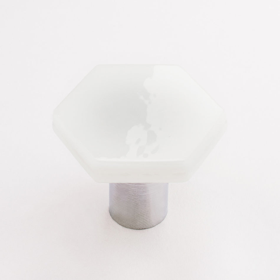 Sietto K-1700-PC: 1-1/4" Hexagon Cabinet Knob - White w/Polished Chrome Base