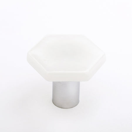 Sietto K-1701-PC: 1-1/4" Hexagon Cabinet Knob - Iridescent White w/Polished Chrome Base