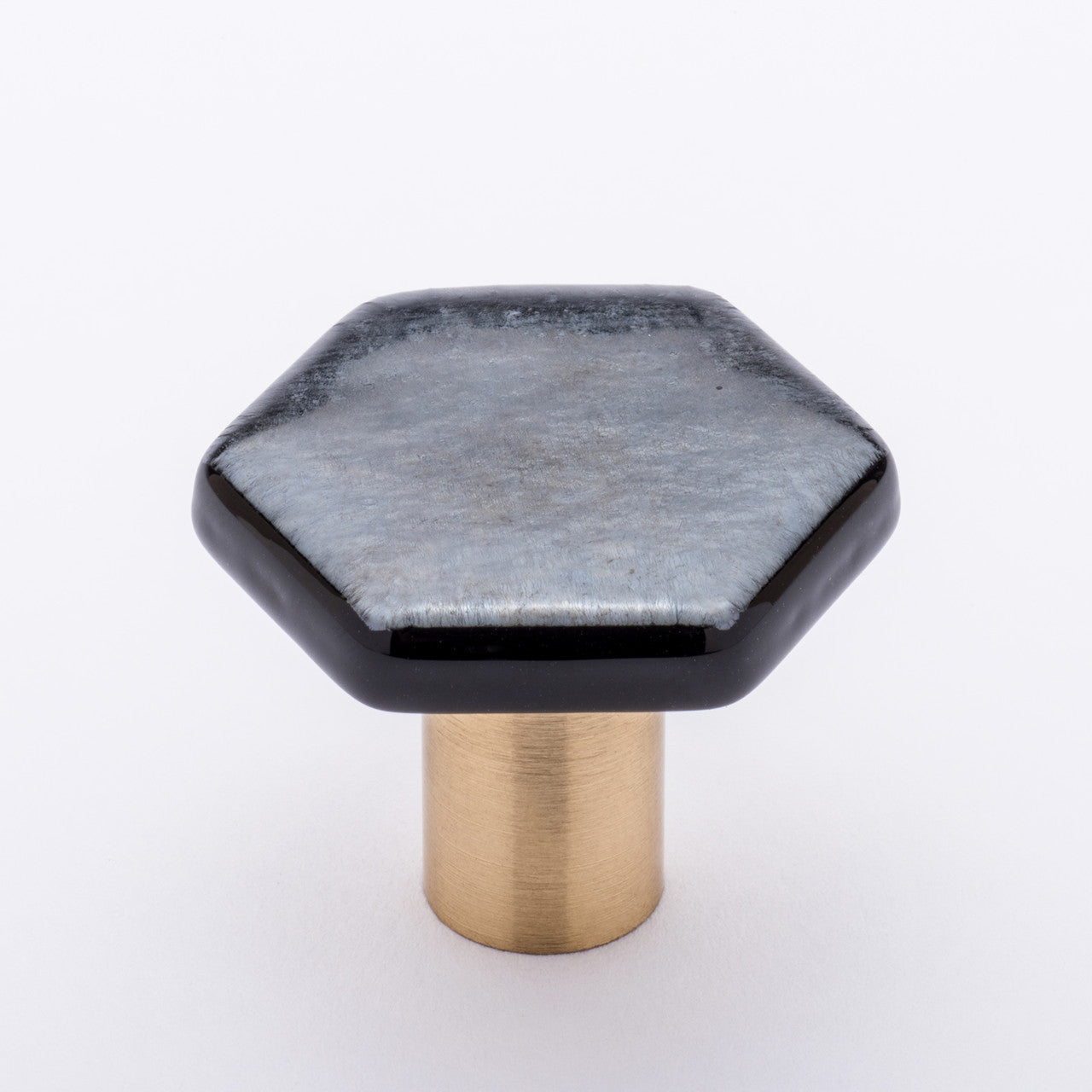 Sietto K-1702-SB: 1-1/4" Hexagon Cabinet Knob - Iridescent Silver Black w/Satin Brass Base