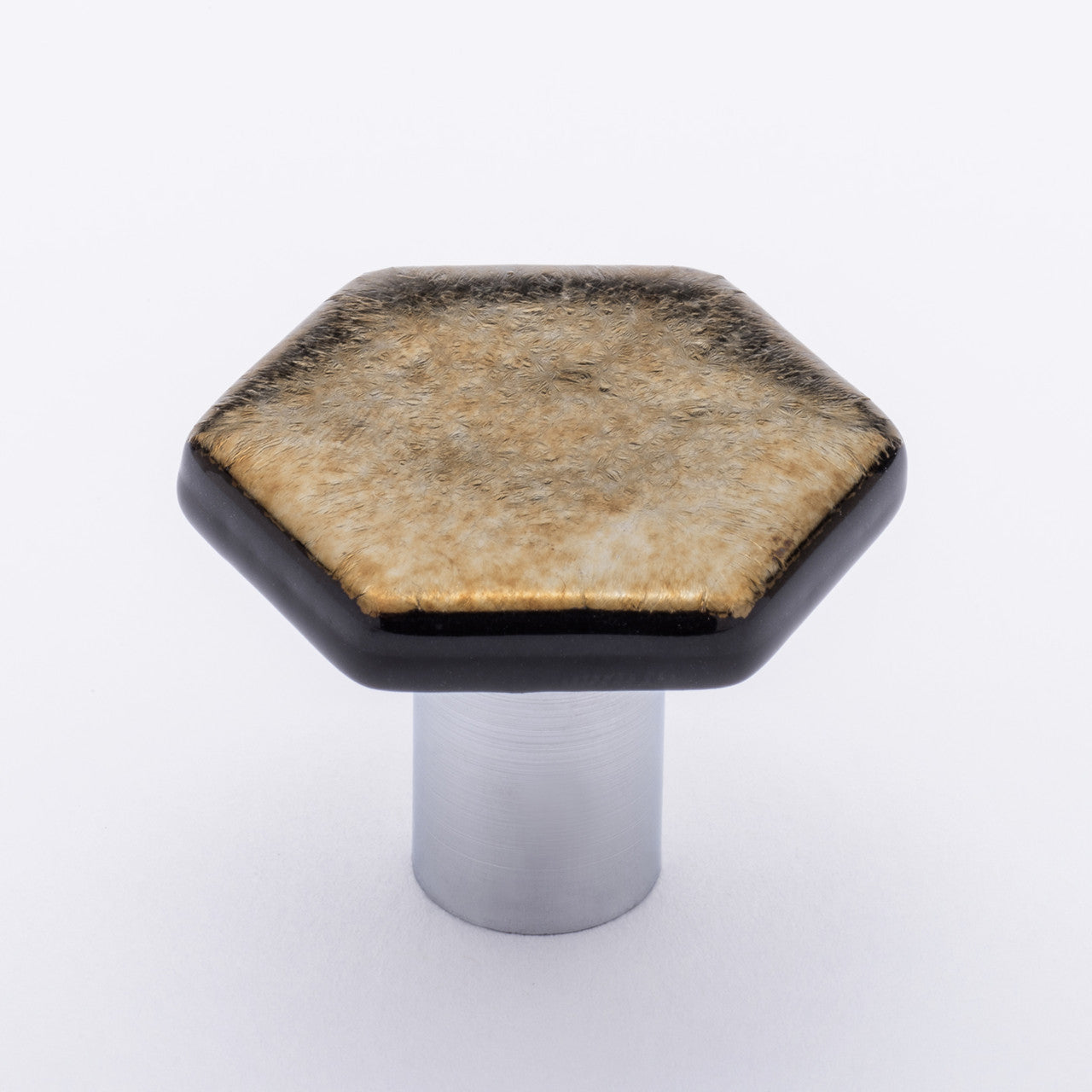 Sietto K-1703-PC: 1-1/4" Hexagon Cabinet Knob - Iridescent Gold Black w/Polished Chrome Base
