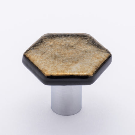 Sietto K-1703-PC: 1-1/4" Hexagon Cabinet Knob - Iridescent Gold Black w/Polished Chrome Base