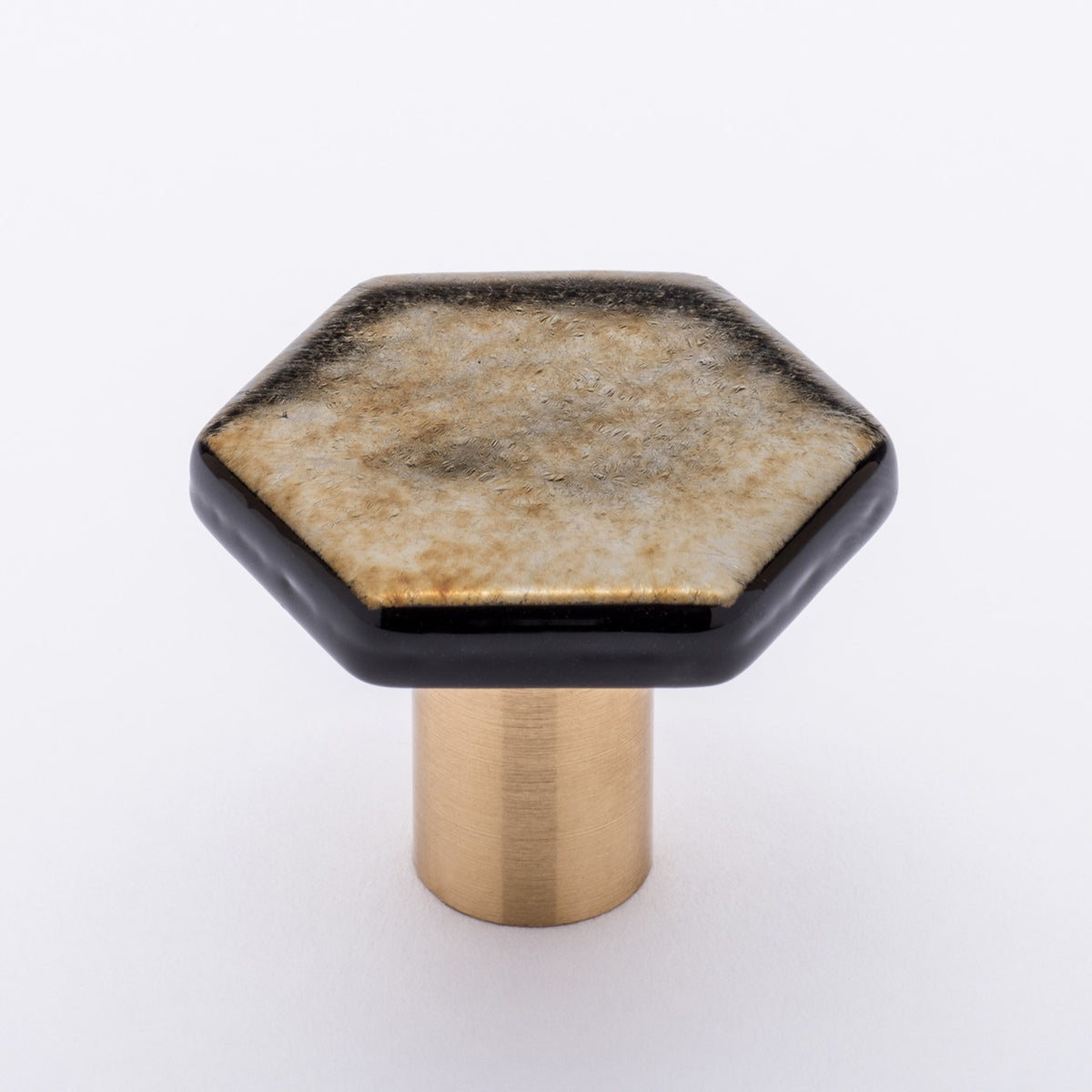 Sietto K-1703-SB: 1-1/4" Hexagon Cabinet Knob - Iridescent Gold Black w/Satin Brass Base