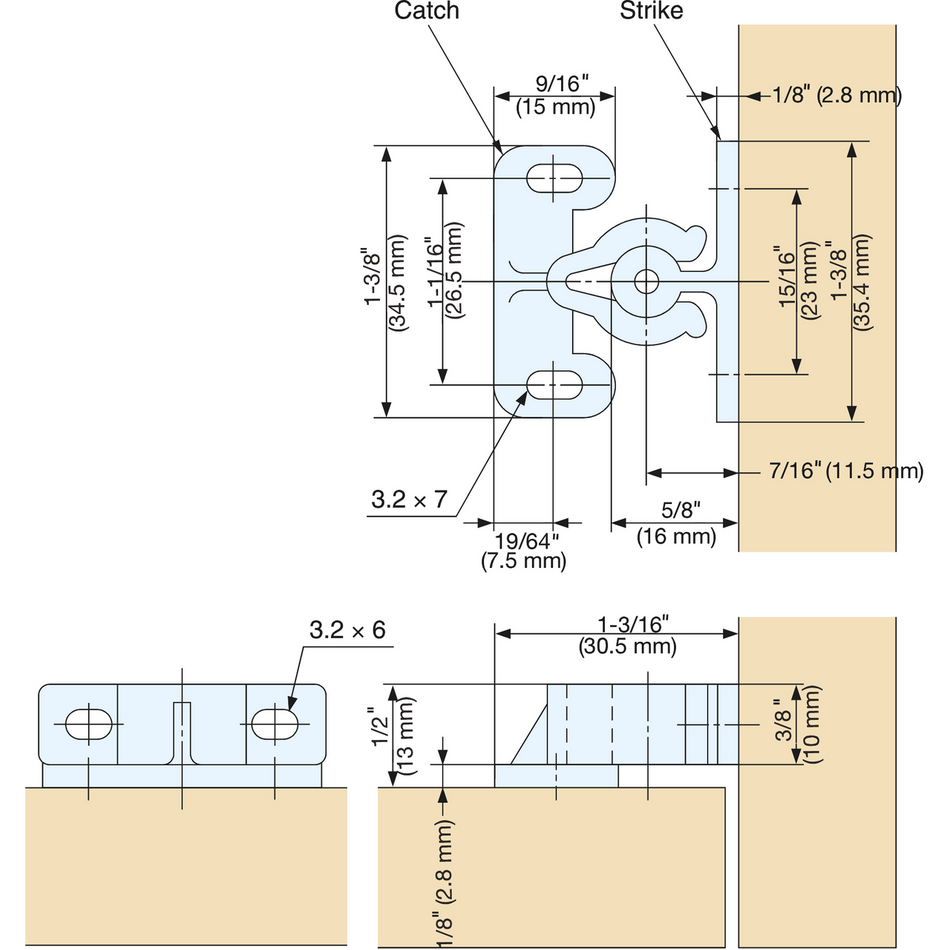 Sugatsune K-CATCH/WHT-T: 35mm Knuckle Catch - White