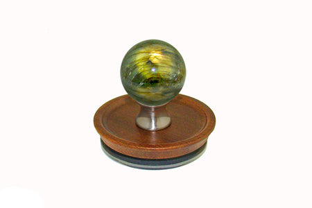 Gemstone LABR-L-15: Acacia Wooden Lid with Labradorite Handle