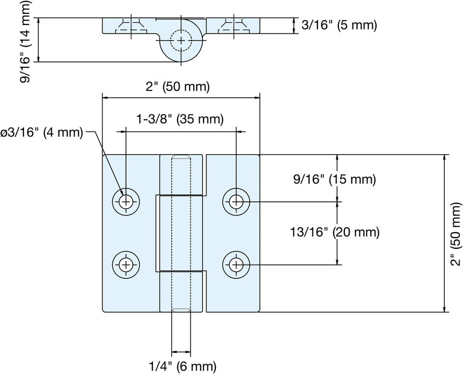 Sugatsune LSF-50: 50 x 50mm Butt Hinge - Mirror Stainless Steel