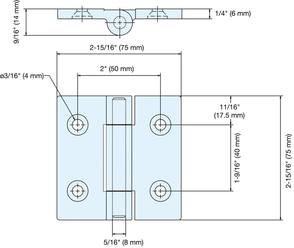 Sugatsune LSF-75: 75 x 75mm Butt Hinge - Mirror Stainless Steel