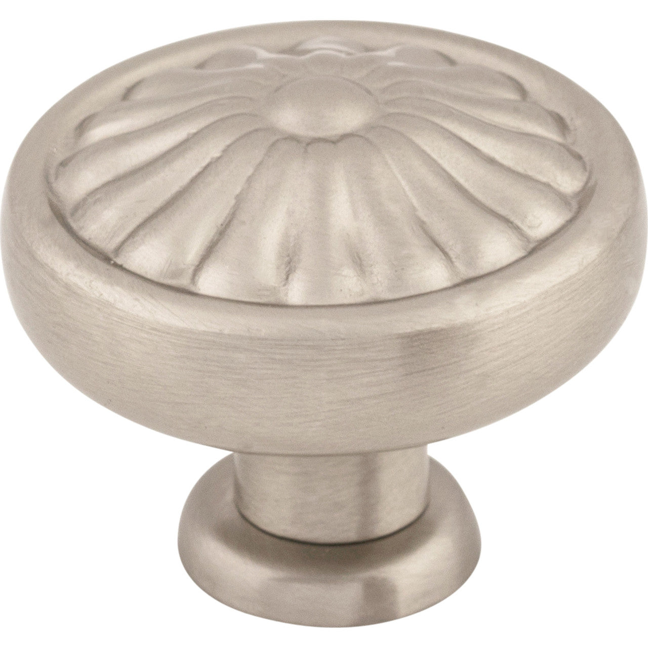 Top Knobs M1599: 1-1/4" Normandy Round Flower Cabinet Knob - Brushed Satin Nickel