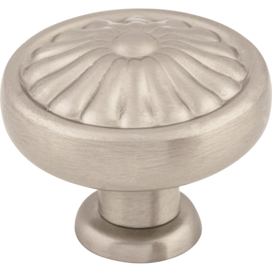 Top Knobs M1599: 1-1/4" Normandy Round Flower Cabinet Knob - Brushed Satin Nickel