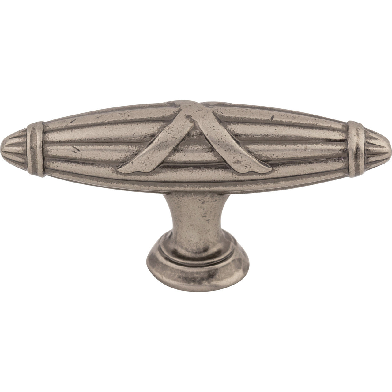 Top Knobs M929: 2-3/4" Ribbon & Reed T-Bar Cabinet Knob - Pewter Antique