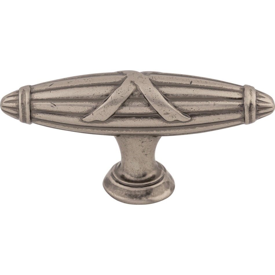 Top Knobs M929: 2-3/4" Ribbon & Reed T-Bar Cabinet Knob - Pewter Antique