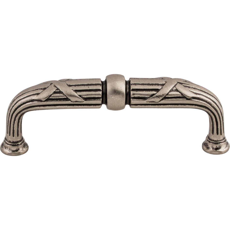 Top Knobs M935: 3-3/4" cc Ribbon & Reed D-Handle Cabinet Pull - Pewter Antique