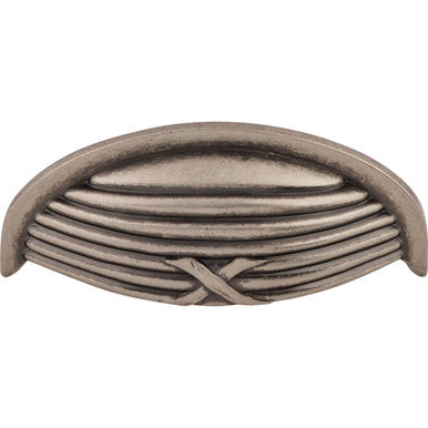 Top Knobs M938: 3" cc Ribbon & Reed Cup Cabinet Pull - Pewter Antique