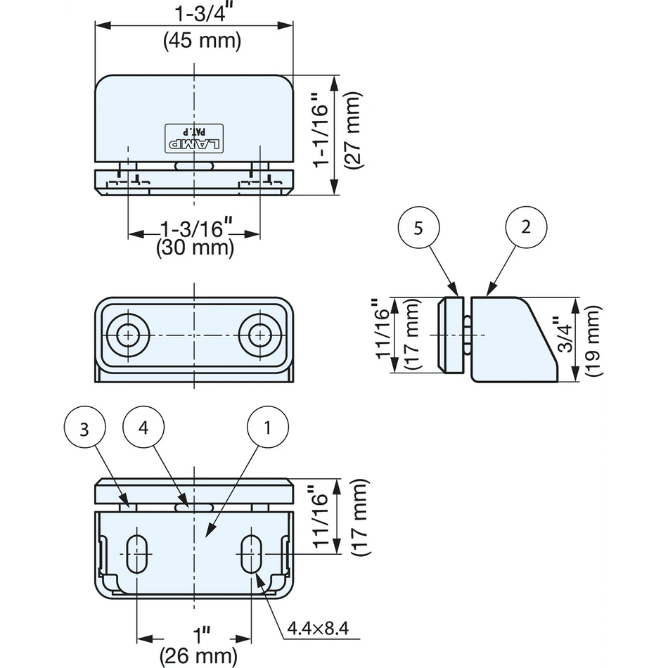 Sugatsune MC-JMS45WT: 45mm Sealed Magnetic Catch - White