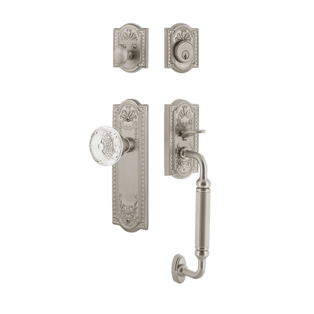 Nostalgic 755824: Entry Lockset w/Meadows Backplate, C-Grip Exterior Handle and Meadows Knob - Satin Nickel