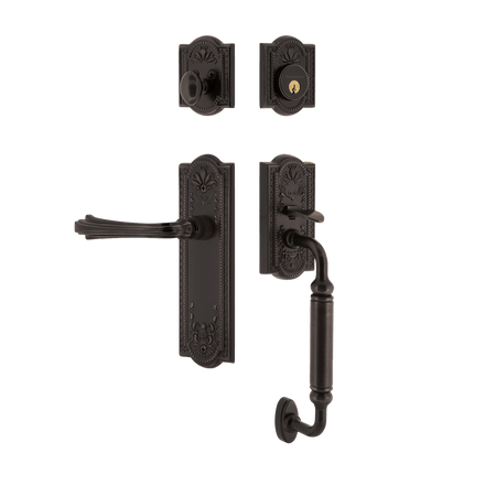 Nostalgic 770400: Entry Lockset w/Meadows Backplate, C-Grip Exterior Handle and Fleur Interior Lever - Timeless Bronze