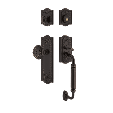 Nostalgic 727702: Entry Lockset w/Meadows Backplate, C-Grip Exterior Handle and Meadows Knob - Timeless Bronze