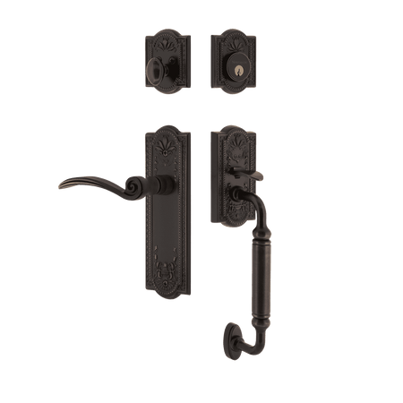Nostalgic 770543: Entry Lockset w/Meadows Backplate, C-Grip Exterior Handle and Swan Interior Lever - Timeless Bronze